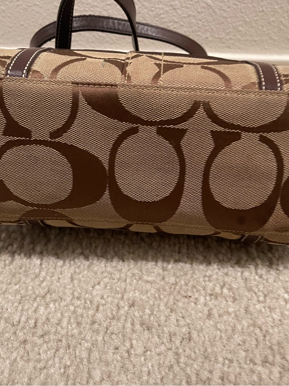 Coach Signature Stripe Brown Canvas Tote Bag with Legacy Stripe Lining - Picture 4 of 9